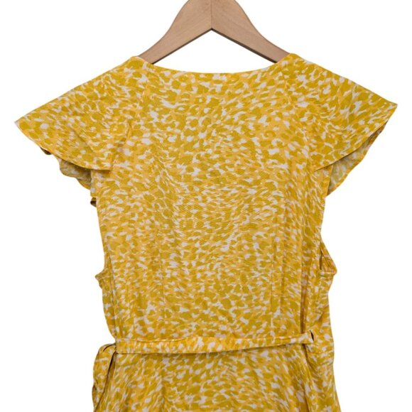 Free People French Quarter Mini Wrap Dress Yellow White Flutter Sleeve Size XS - Picture 5 of 11